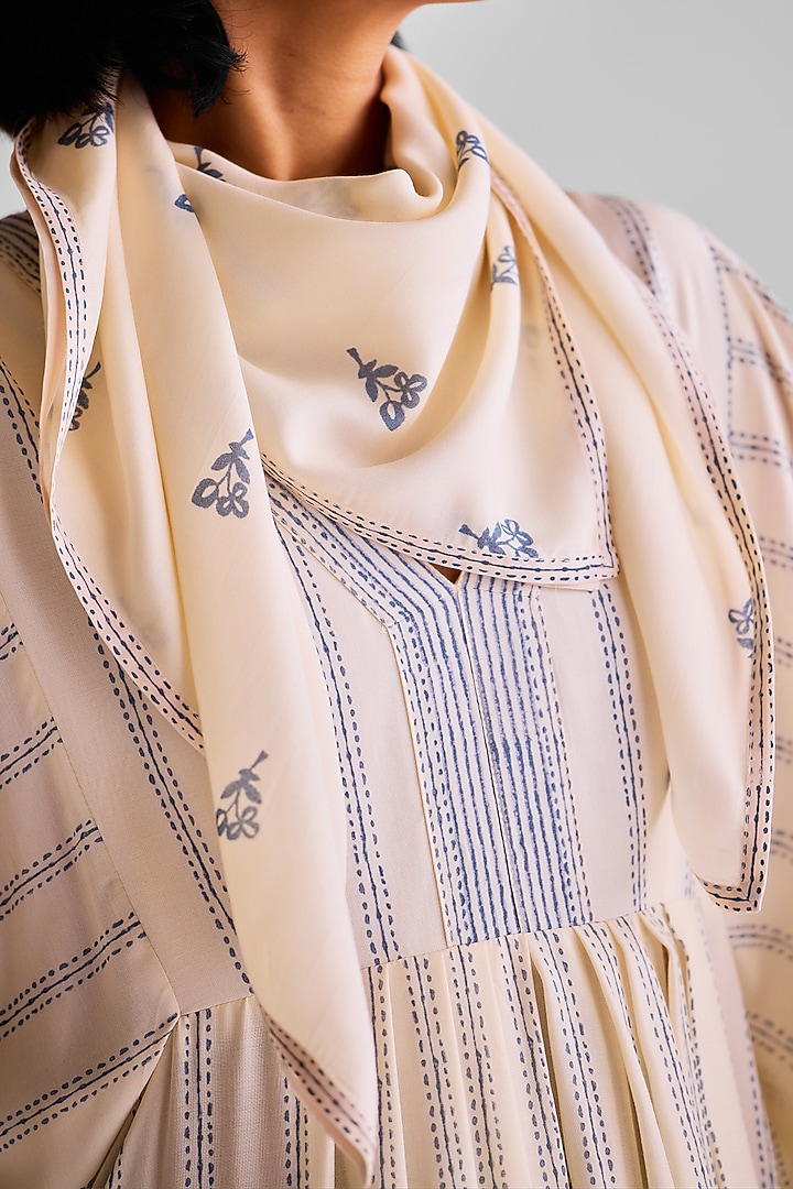 Off-White Modal Printed Kaftan Summer Dress With Scarf by Cotton and Clay at Pernia's Pop Up Shop