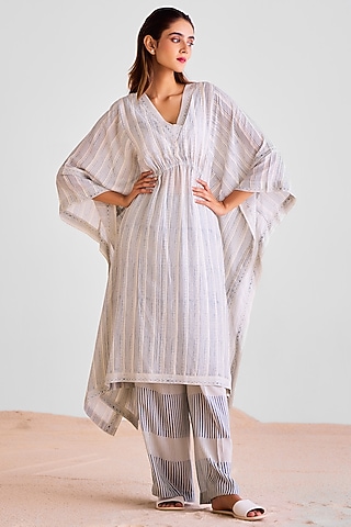 Off-White Modal Printed Kaftan Set by Cotton and Clay