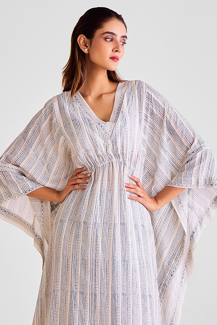 Off-White Modal Printed Kaftan Set by Cotton and Clay at Pernia's Pop Up Shop
