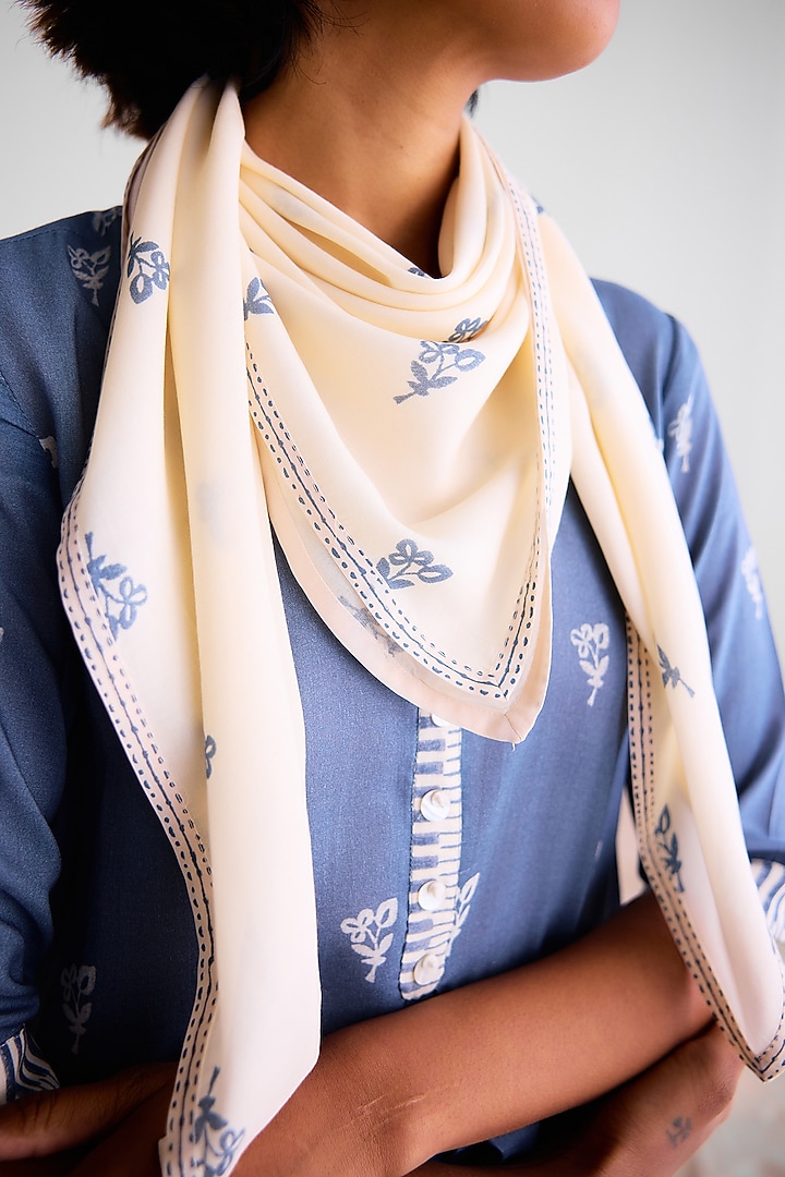 Blue-Grey & Off-White Modal Printed Kurta Set by Cotton and Clay at Pernia's Pop Up Shop