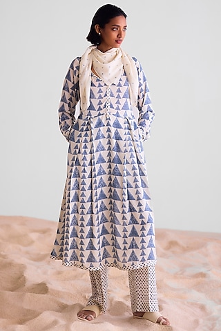 Off-White Modal Printed Kurta Set by Cotton and Clay