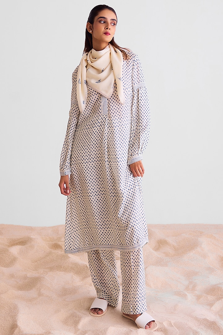 Off-White Modal Printed Kurta Set by Cotton and Clay at Pernia's Pop Up Shop