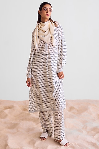 Off-White Modal Printed Kurta Set by Cotton and Clay