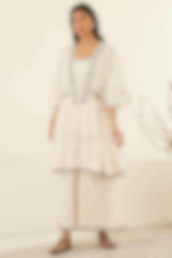 White & Beluga Black Silk Voile & Modal Hand Block Printed Kimono Set by Cotton and Clay at Pernia's Pop Up Shop