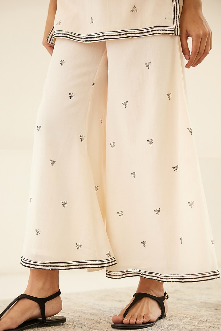 White & Beluga Black Silk Voile & Modal Hand Block Printed Kimono Set by Cotton and Clay at Pernia's Pop Up Shop