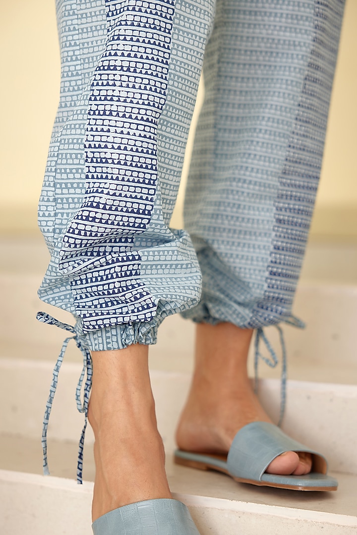 Dusk Blue Chanderi & Modal Hand Block Printed Kimono Set by Cotton and Clay at Pernia's Pop Up Shop