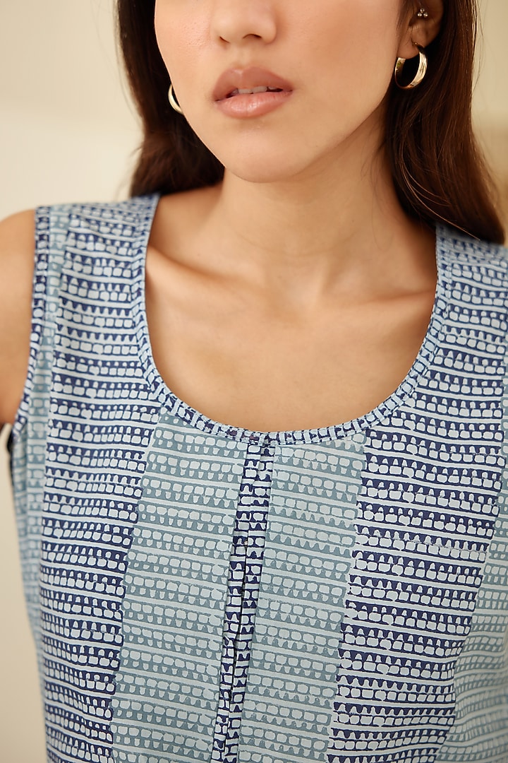 Dusk Blue Chanderi & Modal Hand Block Printed Kimono Set by Cotton and Clay at Pernia's Pop Up Shop