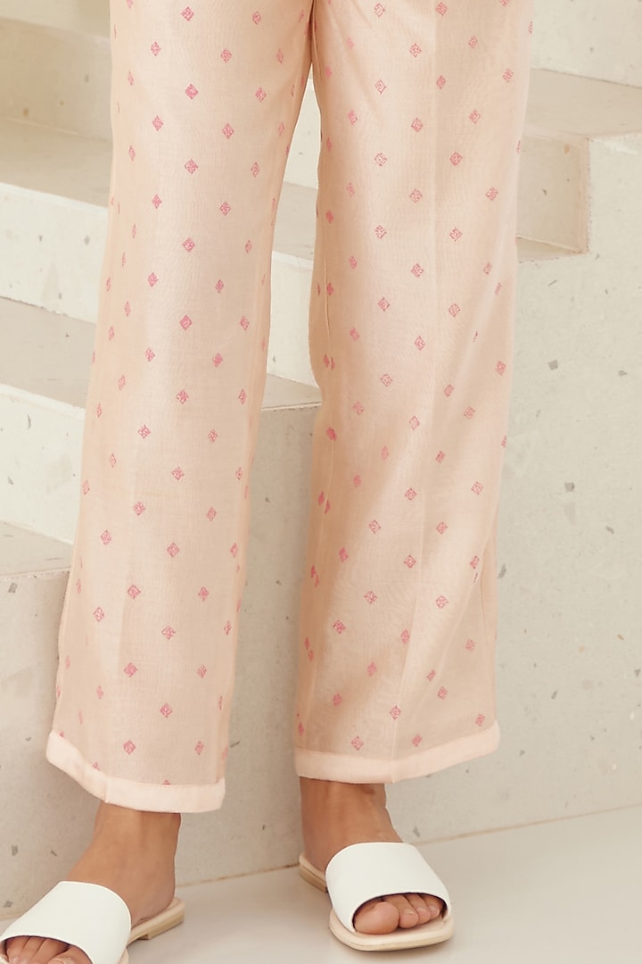 Crystal Pink Chanderi & Modal Hand Block Printed Kimono Set by Cotton and Clay at Pernia's Pop Up Shop