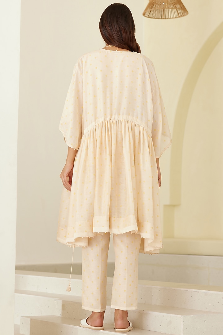 Almond Beige Silk Voile & Modal Hand Block Printed Kimono Set by Cotton and Clay at Pernia's Pop Up Shop