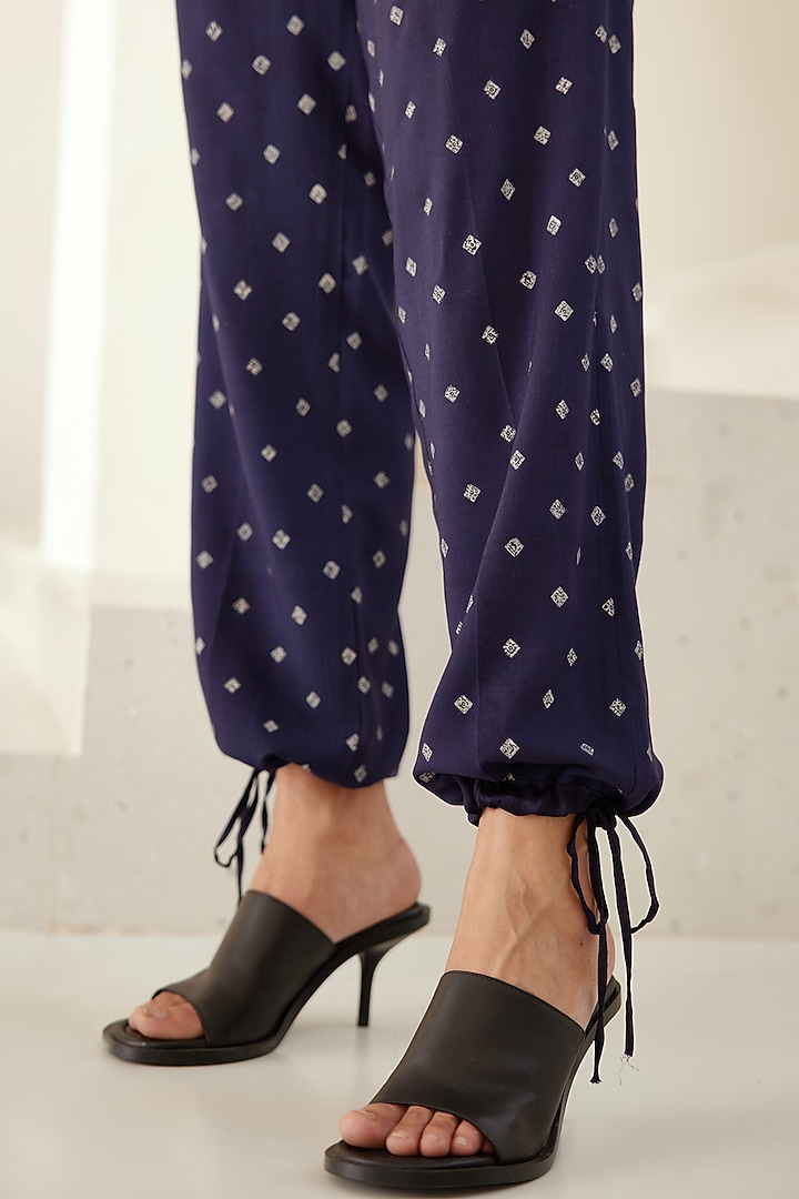 Insignia Blue Chanderi & Modal Hand Block Printed Kimono Set by Cotton and Clay at Pernia's Pop Up Shop