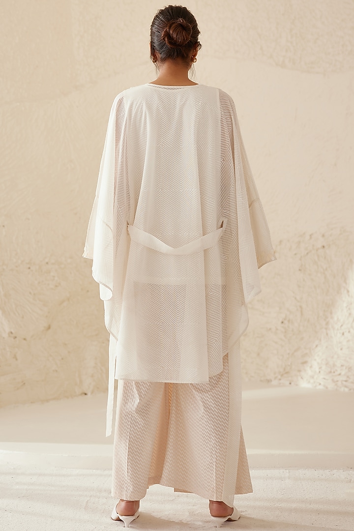 Pristine White Georgette & Modal Hand Block Printed Kimono Set by Cotton and Clay at Pernia's Pop Up Shop