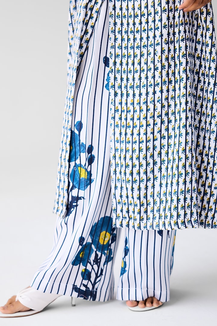 White & Navy Blue Cotton Satin Twill Block Printed Co-Ord Set by Cotton and Clay at Pernia's Pop Up Shop