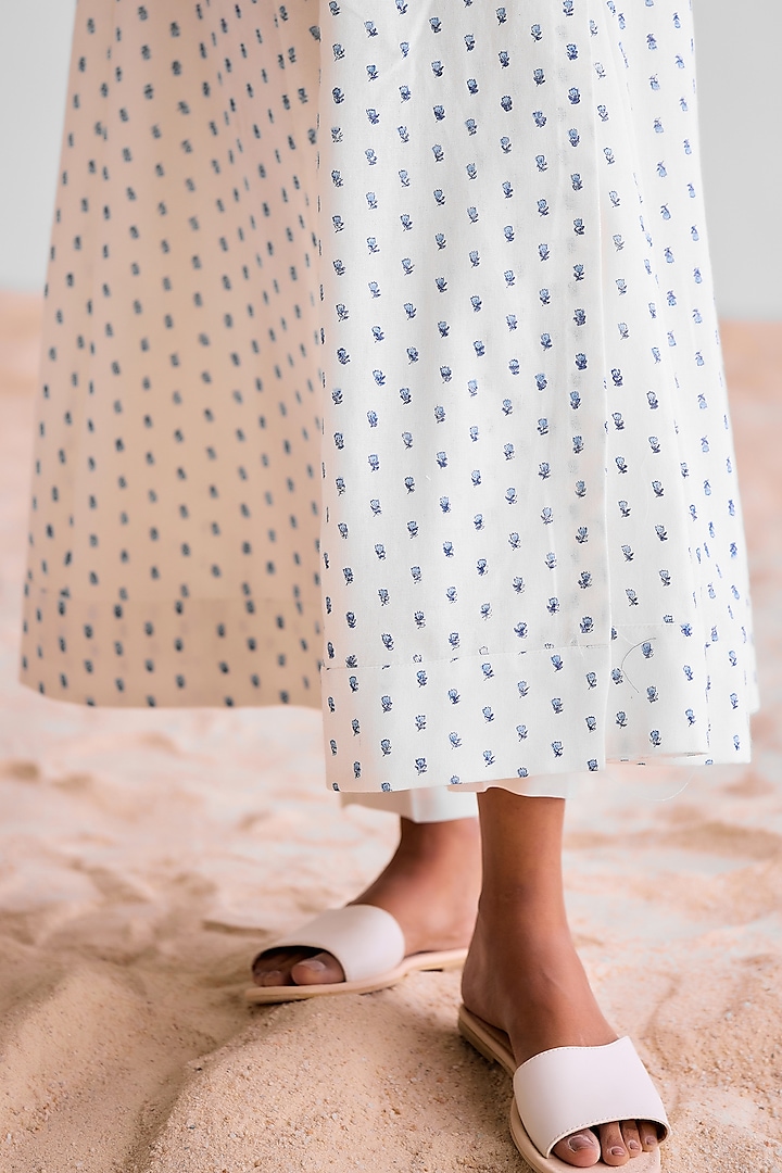 White Cotton Hand Block Printed Angrakha Kurta Set by Cotton and Clay at Pernia's Pop Up Shop