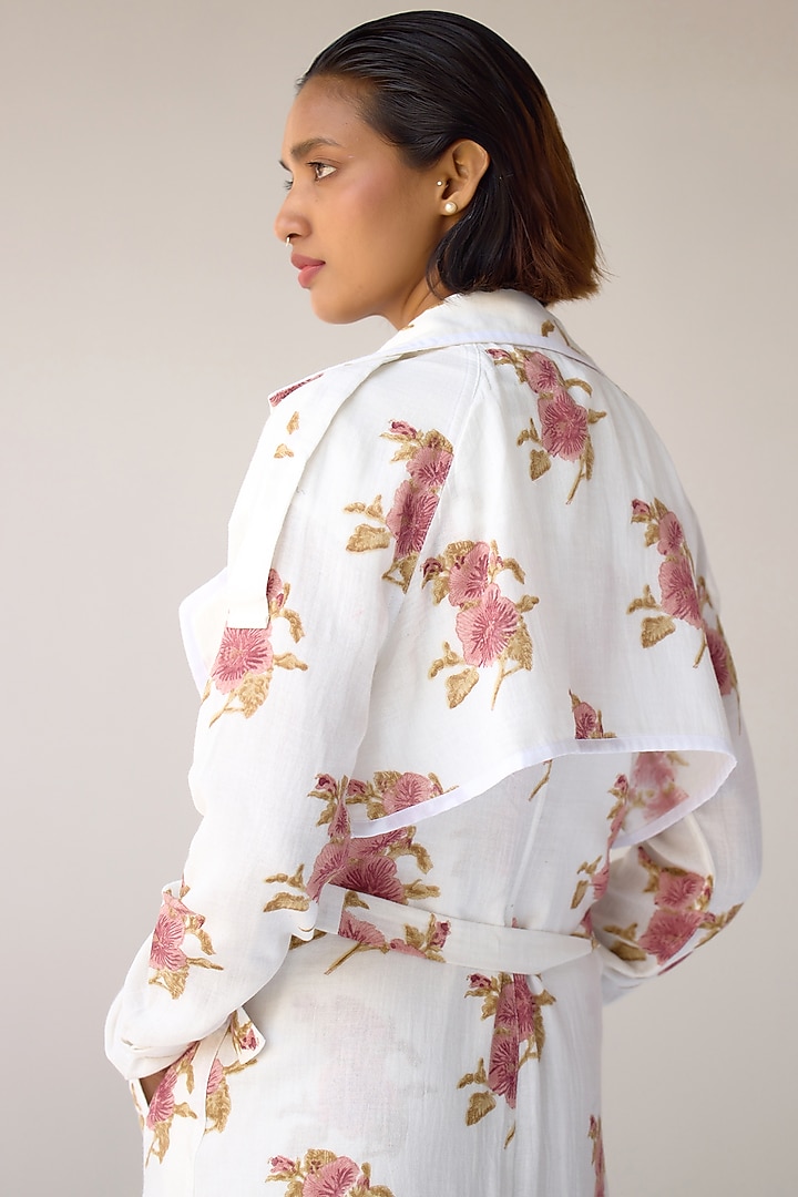 White Cotton Hand Block Printed Jumpsuit With Jacket by Cotton and Clay at Pernia's Pop Up Shop