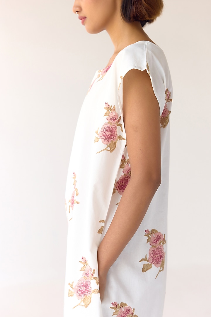 White Cotton Hand Block Printed Jumpsuit by Cotton and Clay at Pernia's Pop Up Shop