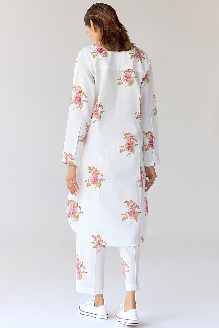 White Cotton Hand Block Printed Kurta Set by Cotton and Clay at Pernia's Pop Up Shop