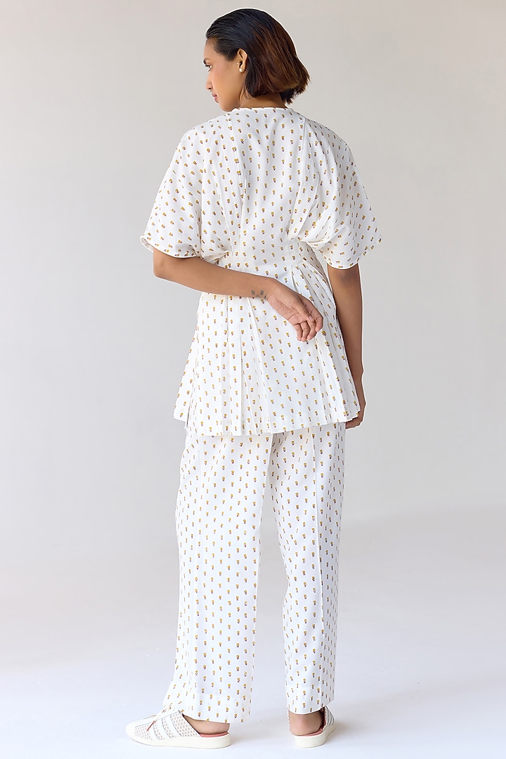 White Modal Hand Block Printed Co-Ord Set by Cotton and Clay at Pernia's Pop Up Shop