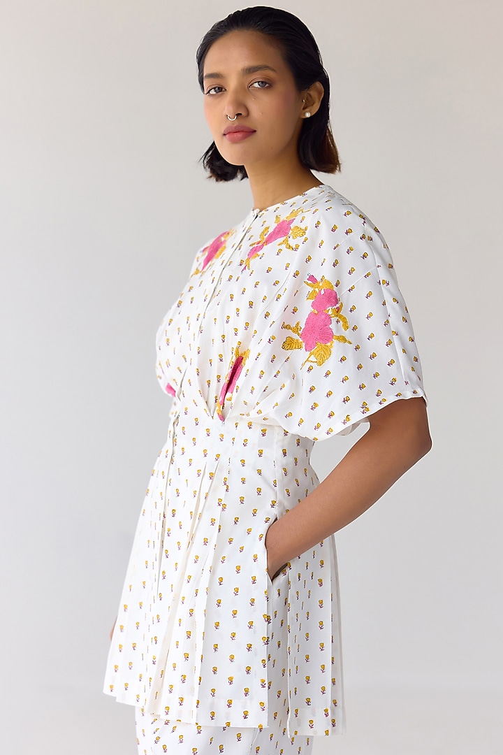 White Modal Hand Block Printed Co-Ord Set by Cotton and Clay at Pernia's Pop Up Shop