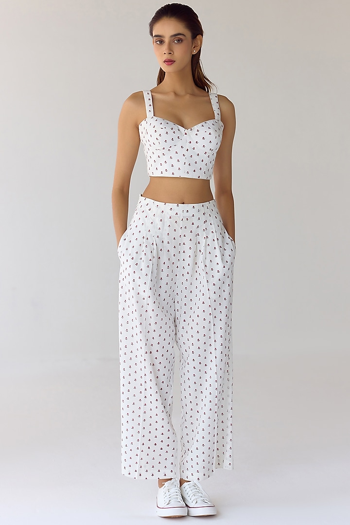 White Modal Hand Block Printed Co-Ord Set by Cotton and Clay at Pernia's Pop Up Shop