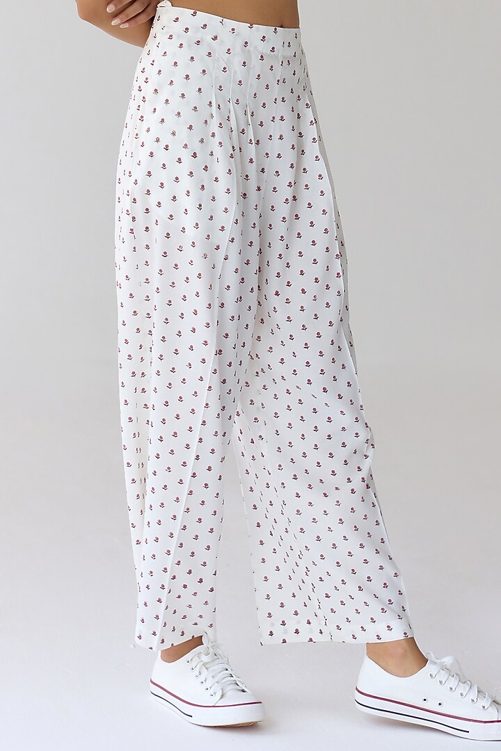 White Modal Hand Block Printed Co-Ord Set by Cotton and Clay at Pernia's Pop Up Shop
