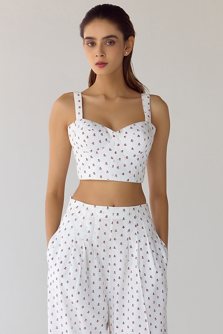 White Modal Hand Block Printed Co-Ord Set by Cotton and Clay at Pernia's Pop Up Shop