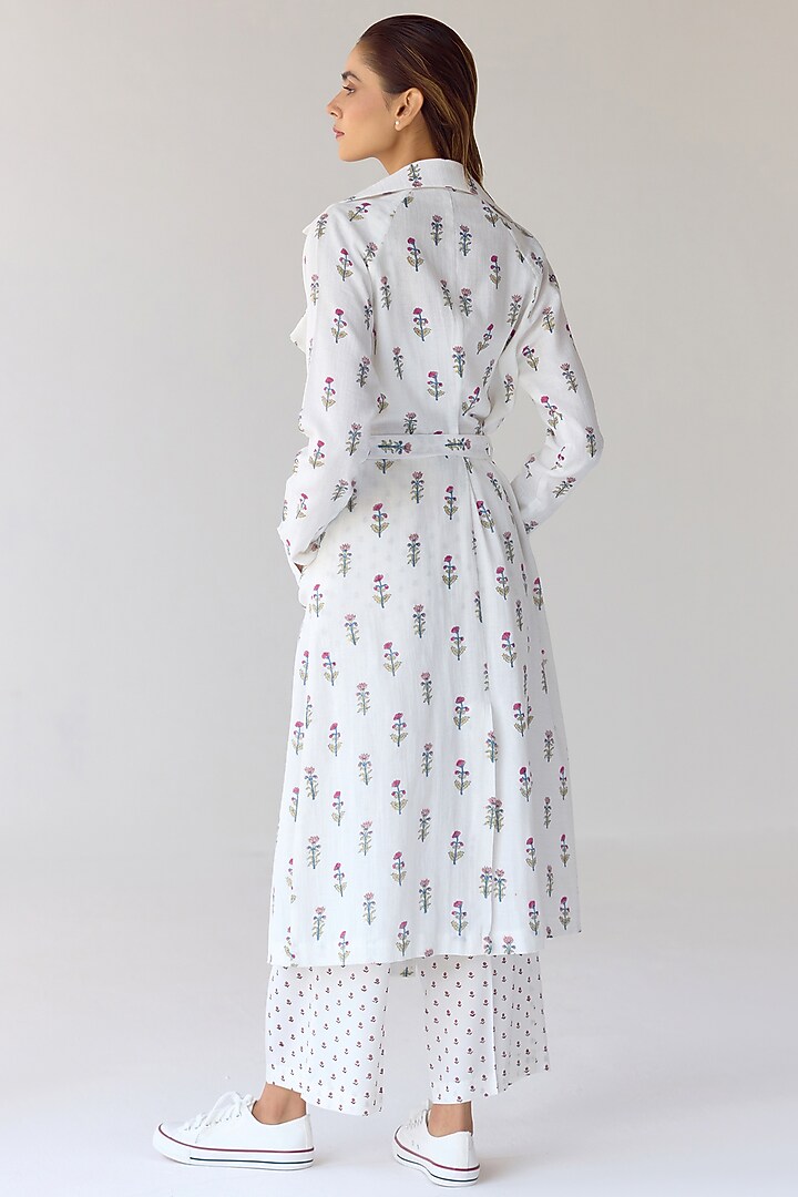 White Double Cotton Hand Block Printed Jacket Set by Cotton and Clay at Pernia's Pop Up Shop