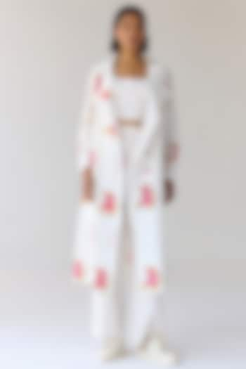 White Double Cotton Hand Block Printed Jacket Set by Cotton and Clay at Pernia's Pop Up Shop