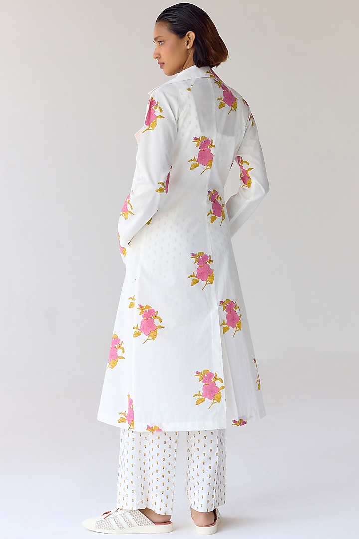 White Double Cotton Hand Block Printed Jacket Set by Cotton and Clay at Pernia's Pop Up Shop