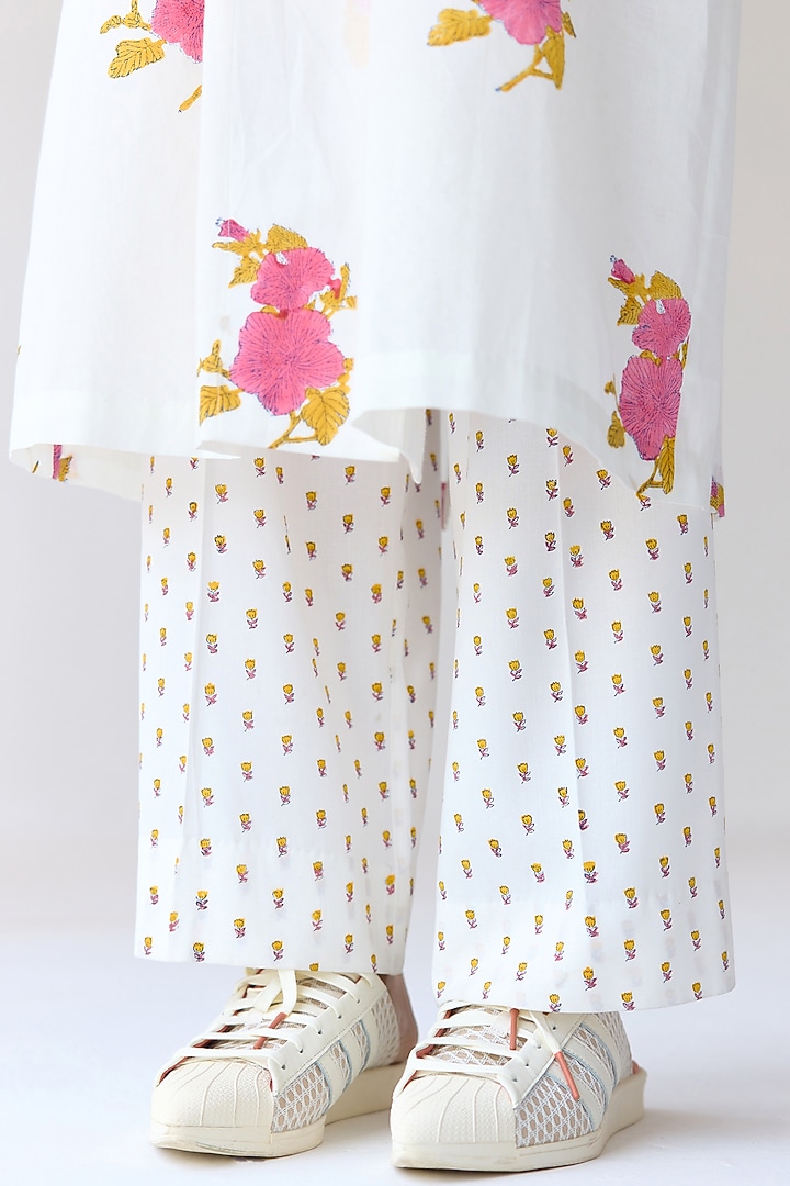 White Double Cotton Hand Block Printed Jacket Set by Cotton and Clay at Pernia's Pop Up Shop