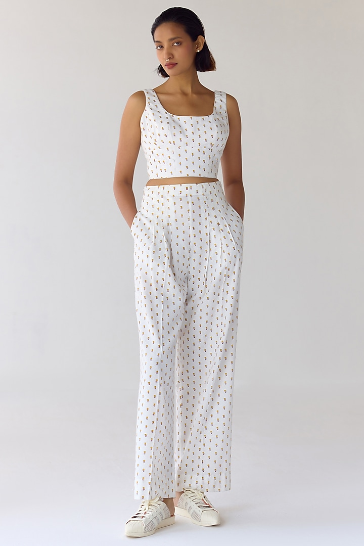 White Modal Hand Block Printed Co-Ord Set by Cotton and Clay at Pernia's Pop Up Shop