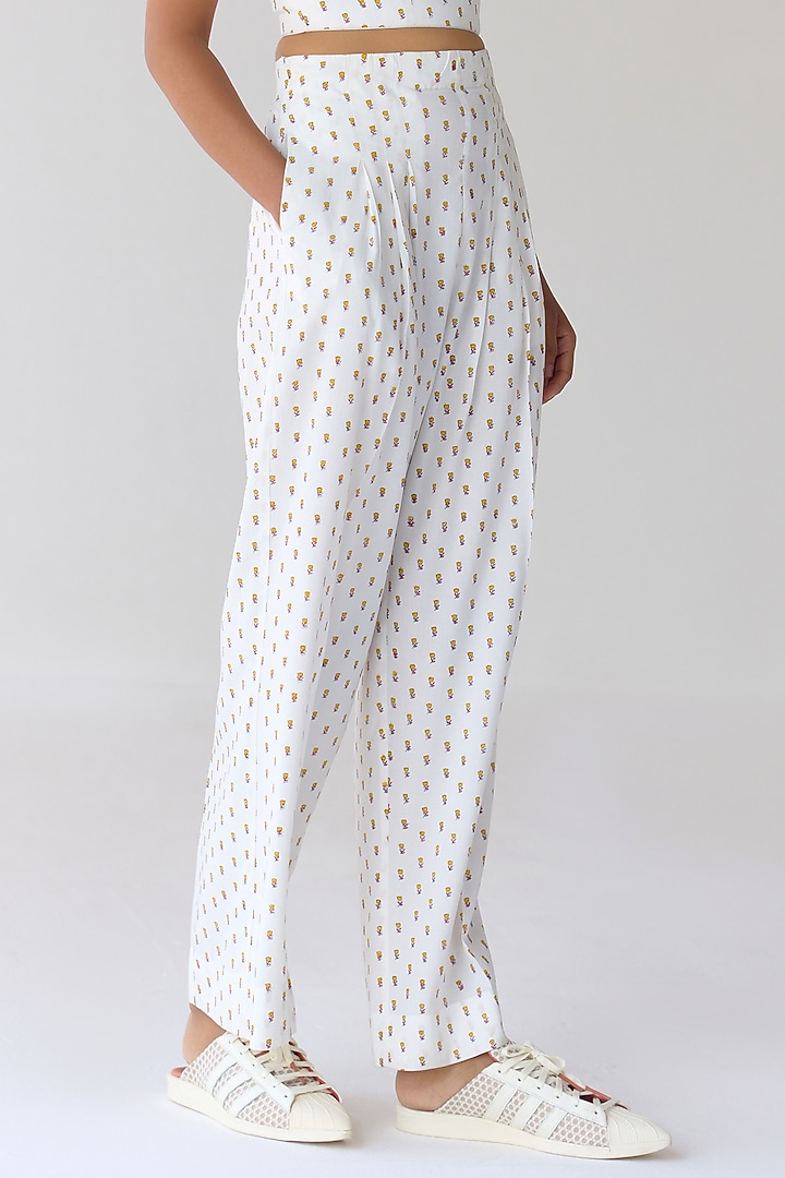 White Modal Hand Block Printed Co-Ord Set by Cotton and Clay at Pernia's Pop Up Shop