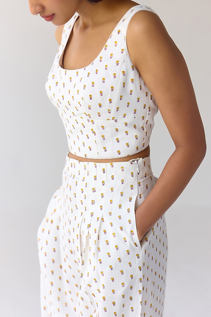 White Modal Hand Block Printed Co-Ord Set by Cotton and Clay at Pernia's Pop Up Shop