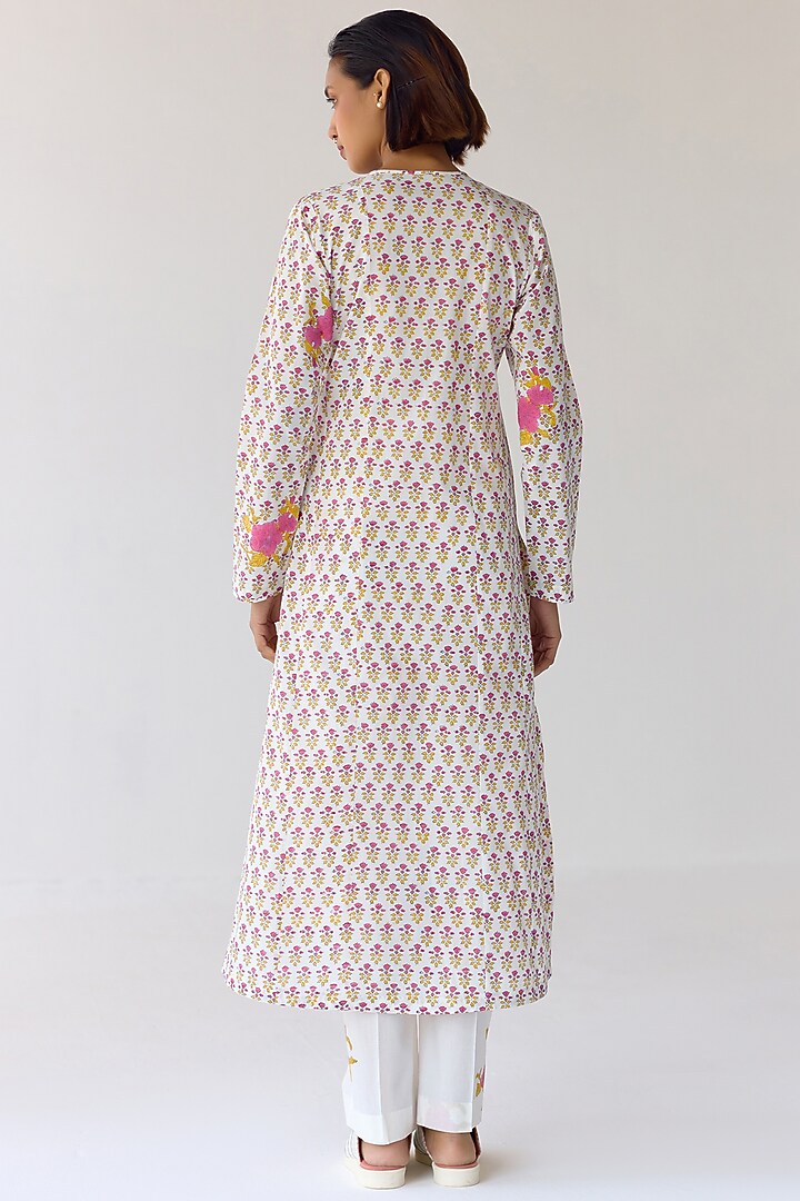 White Cotton Hand Block Printed Kurta Set by Cotton and Clay at Pernia's Pop Up Shop