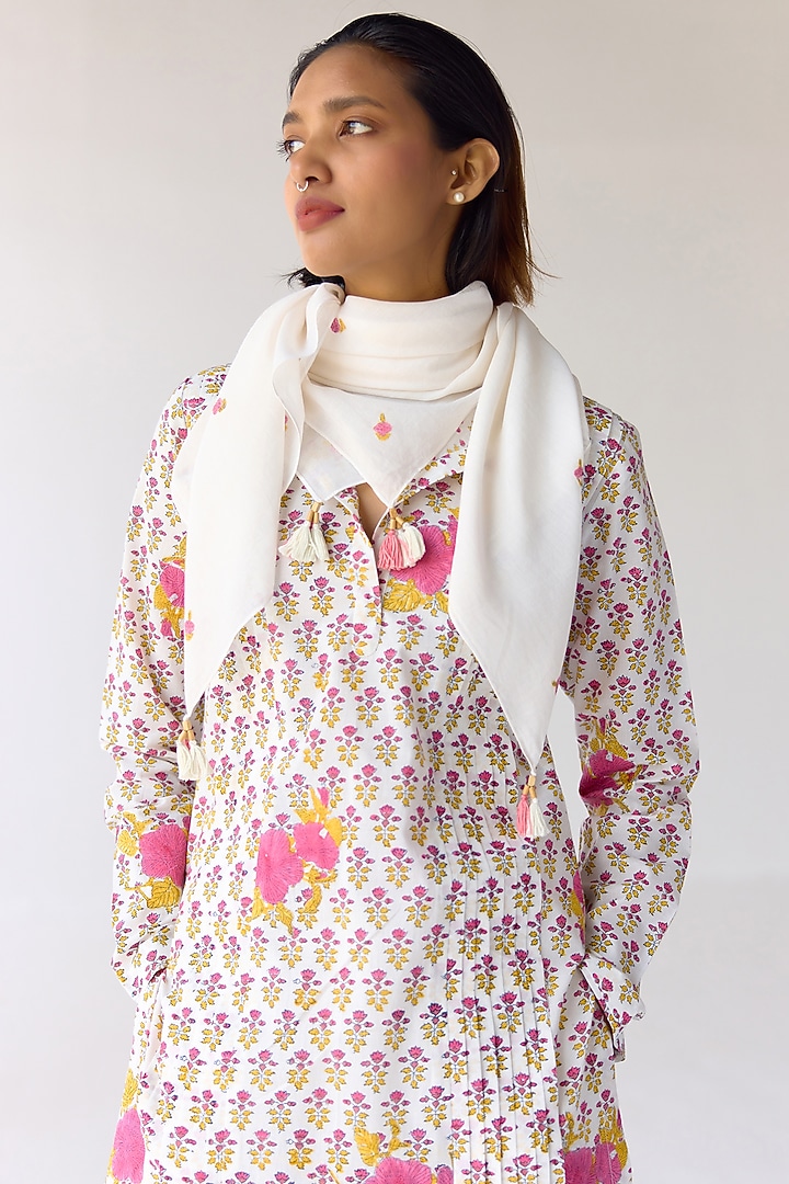 White Cotton Hand Block Printed Kurta Set by Cotton and Clay at Pernia's Pop Up Shop