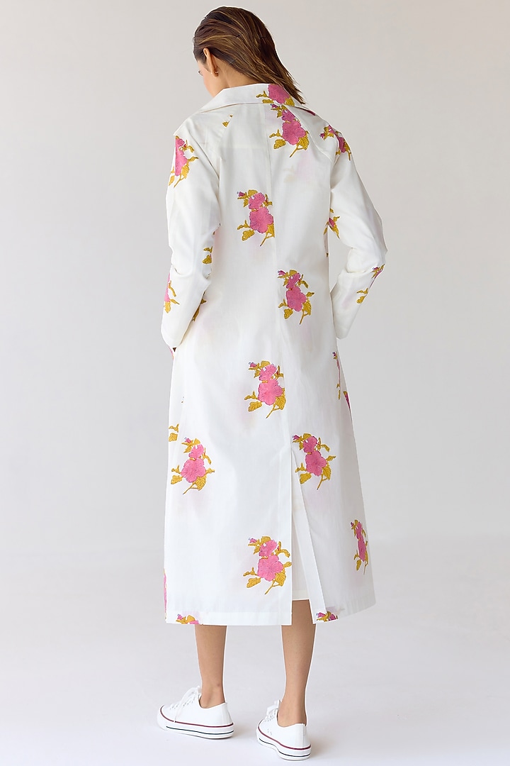 White Cotton Hand Block Printed Jacket Vacation Dress by Cotton and Clay at Pernia's Pop Up Shop