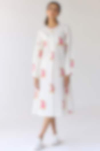 White Cotton Hand Block Printed Tunic Dress by Cotton and Clay at Pernia's Pop Up Shop