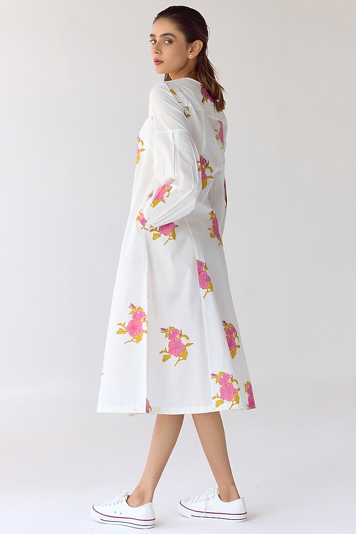 White Cotton Hand Block Printed Tunic Summer Dress by Cotton and Clay at Pernia's Pop Up Shop