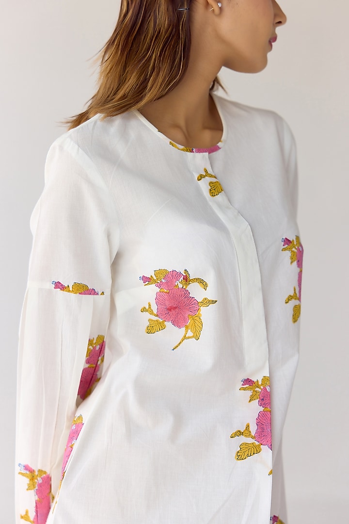 White Cotton Hand Block Printed Tunic Summer Dress by Cotton and Clay at Pernia's Pop Up Shop