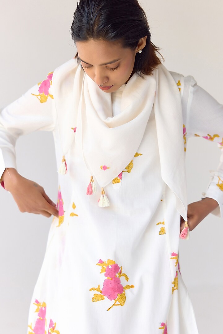 White Cotton Hand Block Printed Flared Kurta Set by Cotton and Clay at Pernia's Pop Up Shop