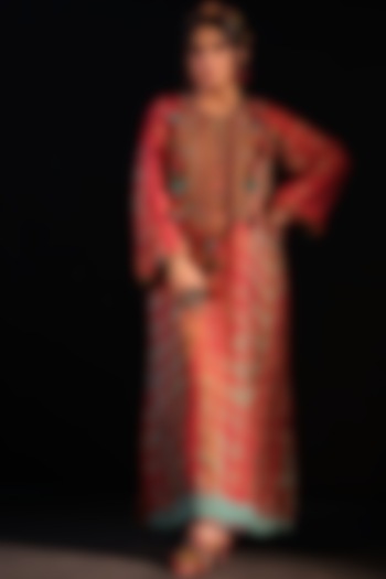 Fuchsia Habutai Silk Hand Embroidered A-Line Maxi Dress by Capisvirleo