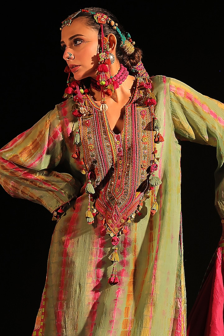 Sage Green Habutai Silk Hand Embroidered A-Line Maxi Vacation Dress by Capisvirleo at Pernia's Pop Up Shop