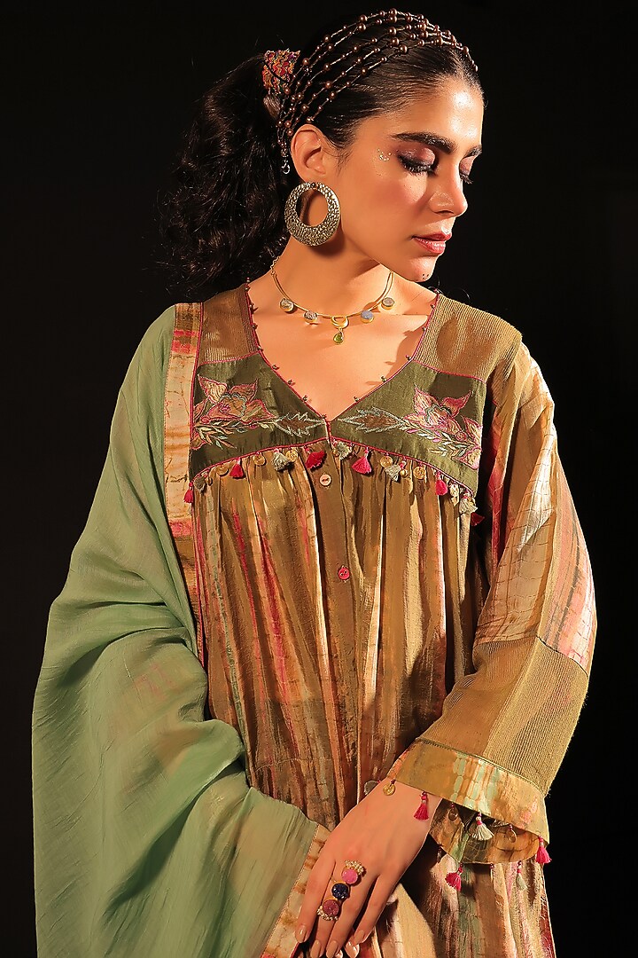 Olive Habutai Silk Patchwork Gathered Tunic Set by Capisvirleo at Pernia's Pop Up Shop