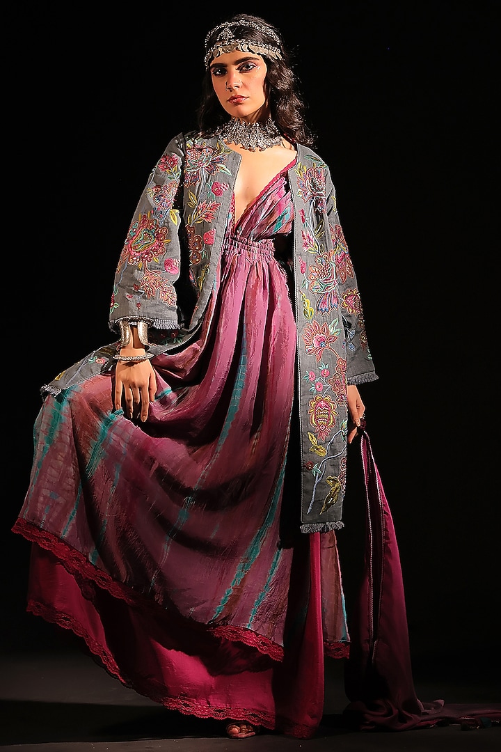 Indigo Linen Embroidered Coat by Capisvirleo at Pernia's Pop Up Shop