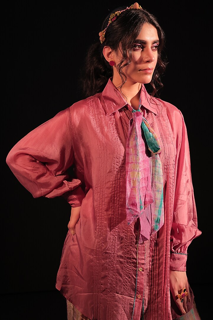 Lilac Habutai Silk Bow Knot Pleated Shirt by Capisvirleo at Pernia's Pop Up Shop