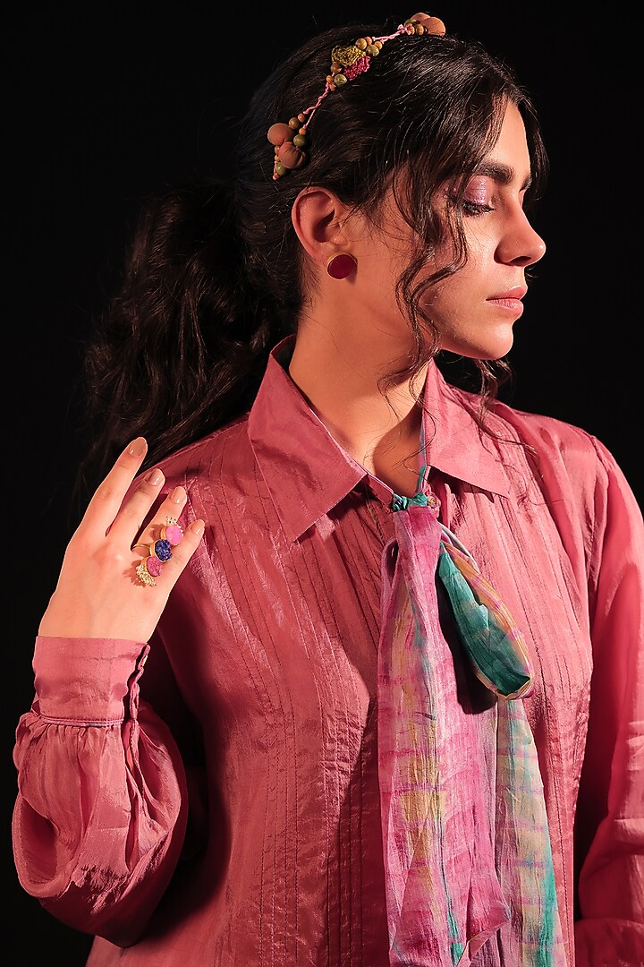Lilac Habutai Silk Bow Knot Pleated Shirt by Capisvirleo at Pernia's Pop Up Shop