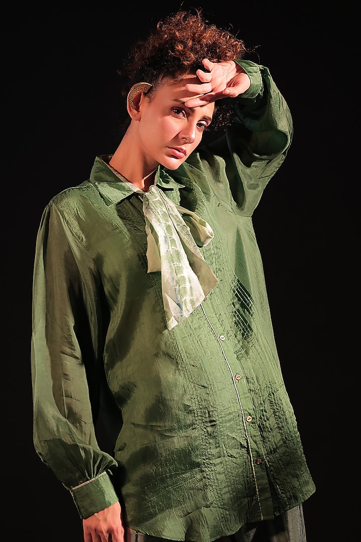 Emerald Habutai Silk Bow Knot Shirt by Capisvirleo at Pernia's Pop Up Shop