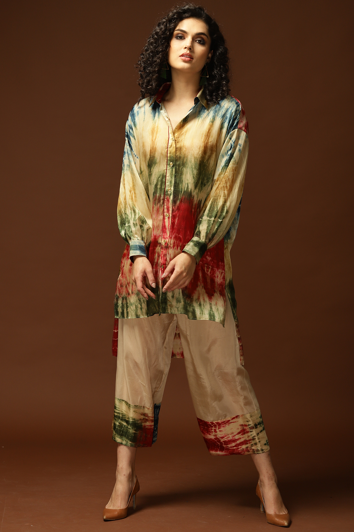 Multi-Colored Tie-Dye Printed High-Low Tunic Set by Capisvirleo at Pernia's Pop Up Shop