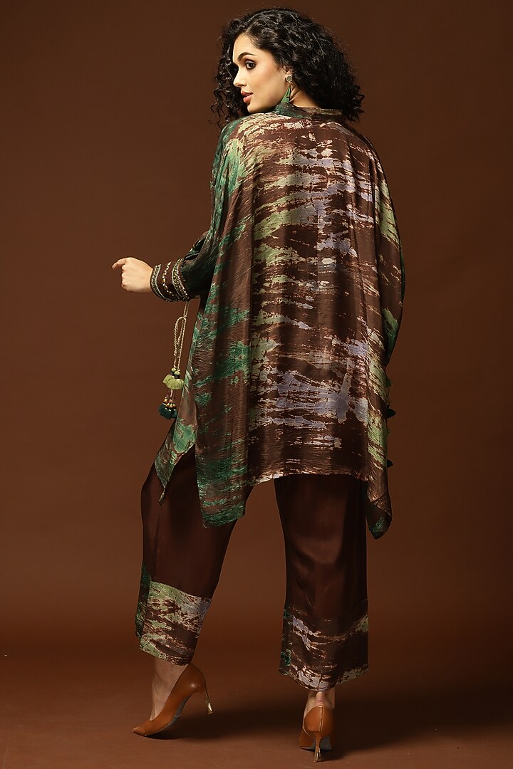 Coffee Brown & Olive Green Tie-Dyed Kaftan Set by Capisvirleo at Pernia's Pop Up Shop