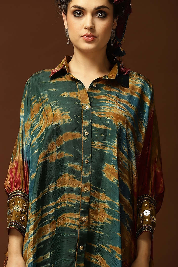 Maroon & Mustard Tie-Dyed Kaftan Set by Capisvirleo at Pernia's Pop Up Shop
