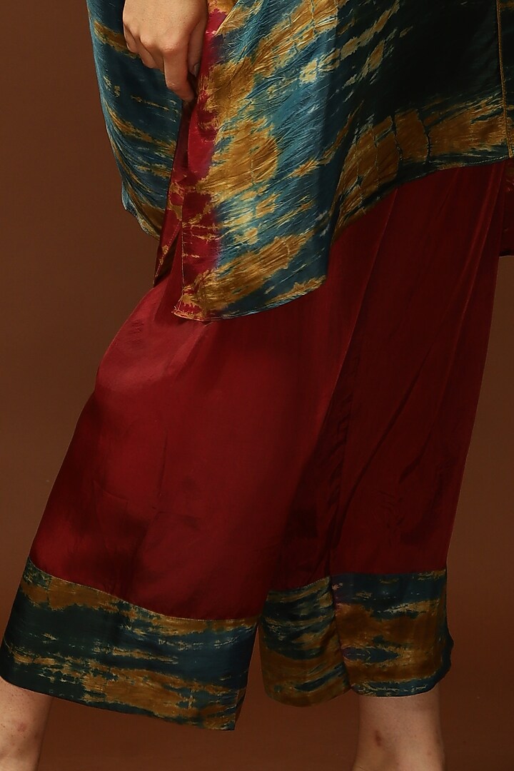 Maroon & Mustard Tie-Dyed Kaftan Set by Capisvirleo at Pernia's Pop Up Shop